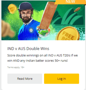 10cric IND vs AUS double wins bonus