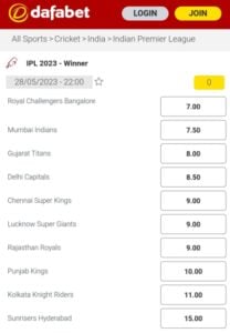IPL odds 2023 dafabet