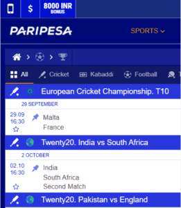 paripesa cricket sports betting